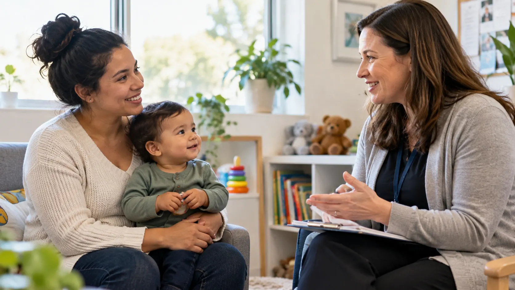 A caregiver speaking with a support professional.